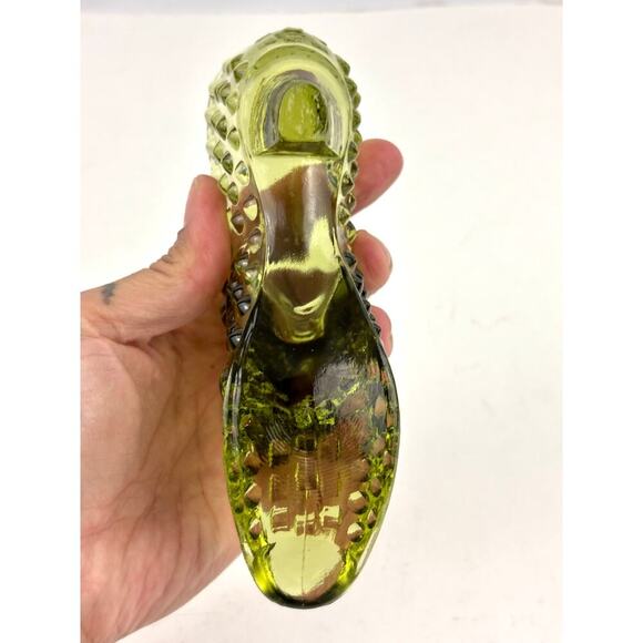 VTG Fenton Hobnail Cat Head Colonial Olive Green Glass Slipper Shoe - Picture 13 of 16